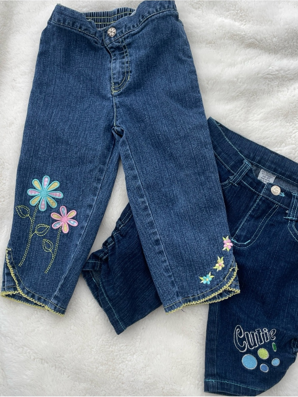 Kids Headquarters Dark Blue Denim Jeans with Floral Embroidery
